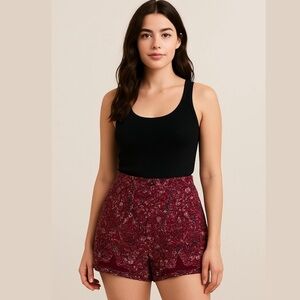TAVIK • Women’s Burgundy Paisley Floral High-Waist Shorts NWT